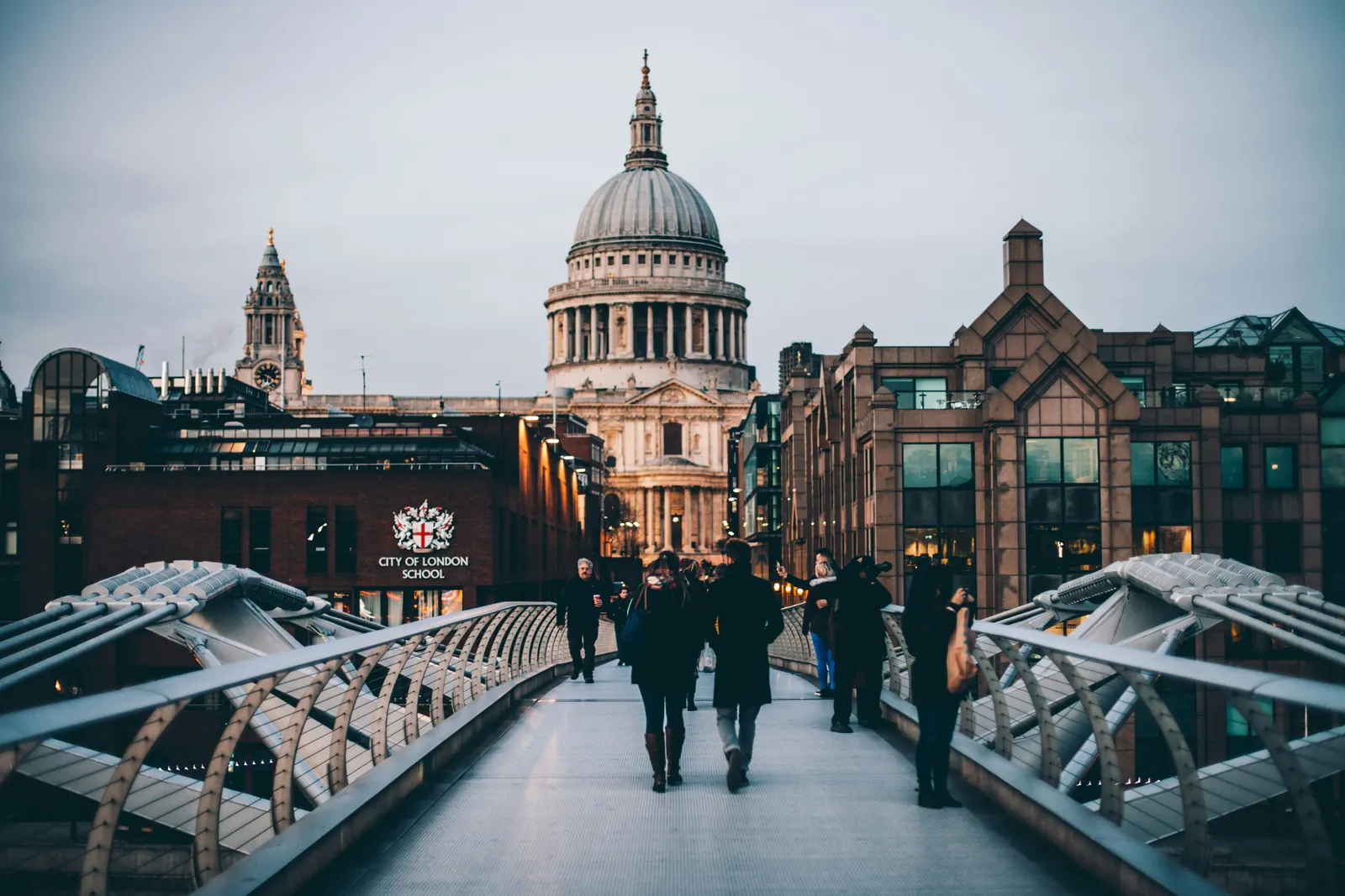 Millennium Bridge leading towards St Paul's Cathedral in London